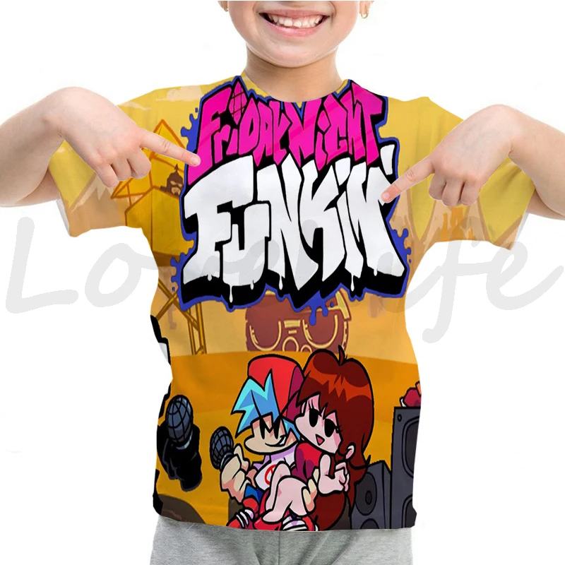 thumbnail image 1 of Camiseta Funkin de viernes por la noche para niños, camiseta divertida de manga corta con dibujos animados del juego FNF, camiseta 3D de verano para niños, ropa kawaii para niños, camiseta de anime, 1 of 4