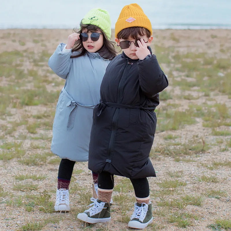 Зима 2019 детская белая куртка для мальчиков и девочек Корейская зимнее пальто