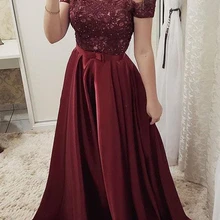 Выпускные платья Burgundy атласные комплектующие для бижутерии из кристала и кружева пояс лук длинная линия с открытыми плечами Лодка шеи официальная женская одежда по индивидуальному заказу