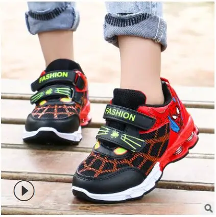 photo color Весенне-осенний костюм для мальчиков человек паук кроссовки кожаные противоударные модные детские спортивные туфли повседневная детская обувь с героями мультфильмов на плоской подошве - Цвет: photo color