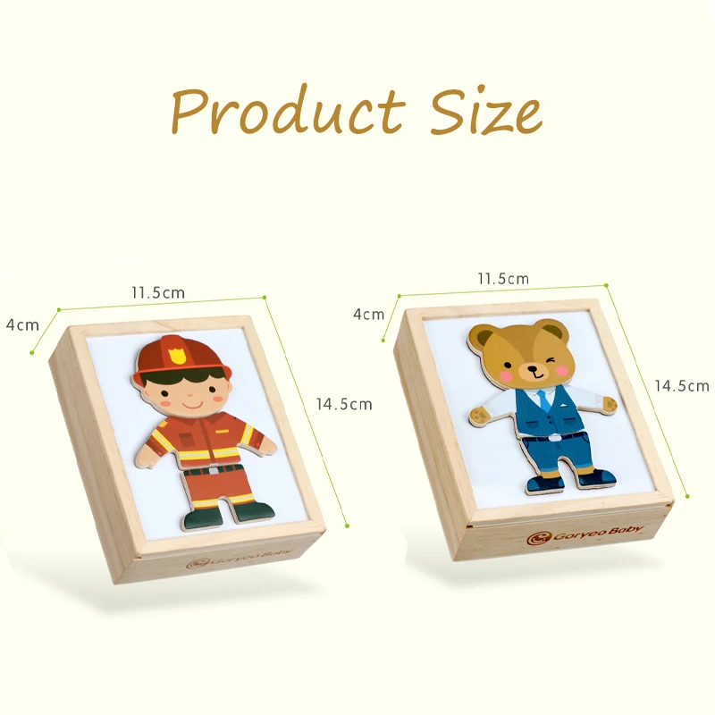 3D Magnetic Animal Puzzles Kids Wooden Toys Bear Dressing Up Jigsaw Games Montessori Educational Imagination Toy Gifts For Kids 6