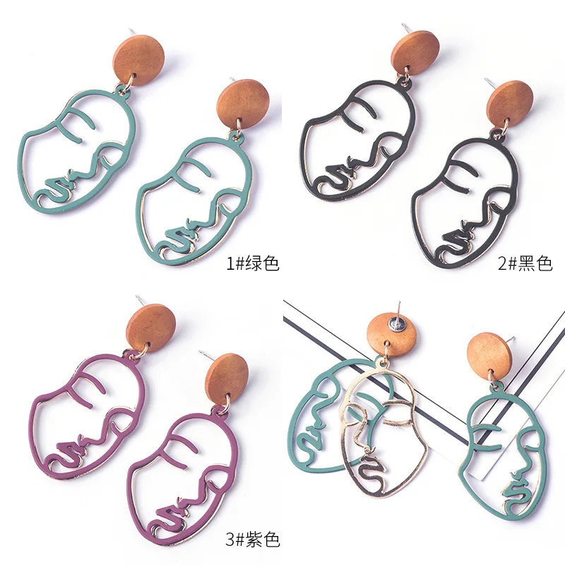 

Korean Earrings for Women Statement Earrings Personality Double-layer Face Contour Earrings Fashion Vintage Wood Earring Female
