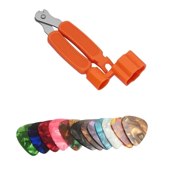 

HOT-1Pcs 3 in 1 Function Bridge Pin Puller String Cutter String Peg Winder for Guitar (Orange) & 12Pcs Rock Picks - Mediators fo