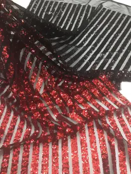 

2020 Upscale French Mesh Red Gold Sequins Lace Fabric,High Quality African Tulle Net Elastic Lace Fabric with Sequins Wedding