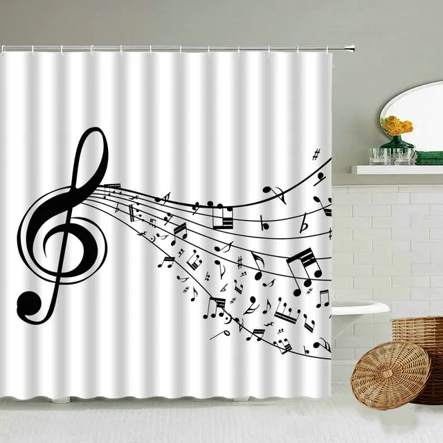 【はこぽす対応商品】 Lovely Melody Music Notes Shower Curtain Bathroom 150x180 Cm