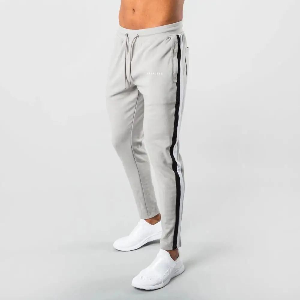 Серый Бренд ALPHALETE, мужские спортивные штаны, Джоггеры для фитнеса, повседневные длинные штаны, мужские тренировочные обтягивающие спортивные штаны, тренировочный костюм для бега, хлопковые брюки - Цвет: Серый