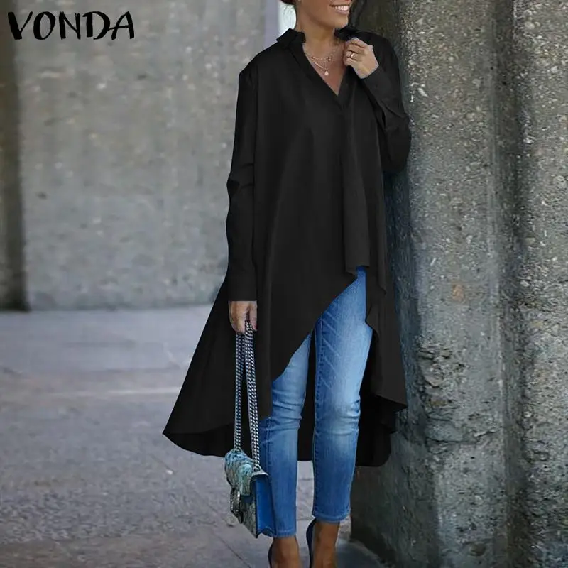 

VONDA Asymmetric Blouse Women Casual Irregular Hem Blouse Party Shirts 2019 Autumn Long Sleeve Bohemian Tops Plus Size Blusas