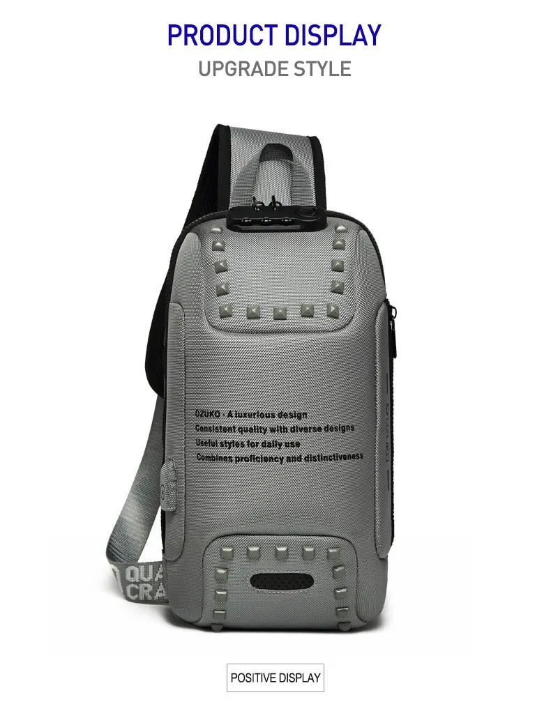 OZUKO многофункциональная Водонепроницаемая нагрудная сумка, Мужская Противоугонная сумка с замком, дизайнерская сумка через плечо для короткой поездки, мужские сумки-мессенджеры