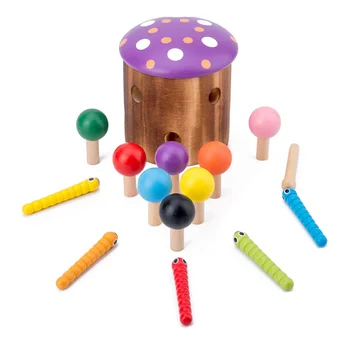 

Wooden-Toys 3D Puzzle Baby Catch Worm Game Color Cognitive Toy with Wooden Hammer Early Childhood Educational Toys for Kid Gifts