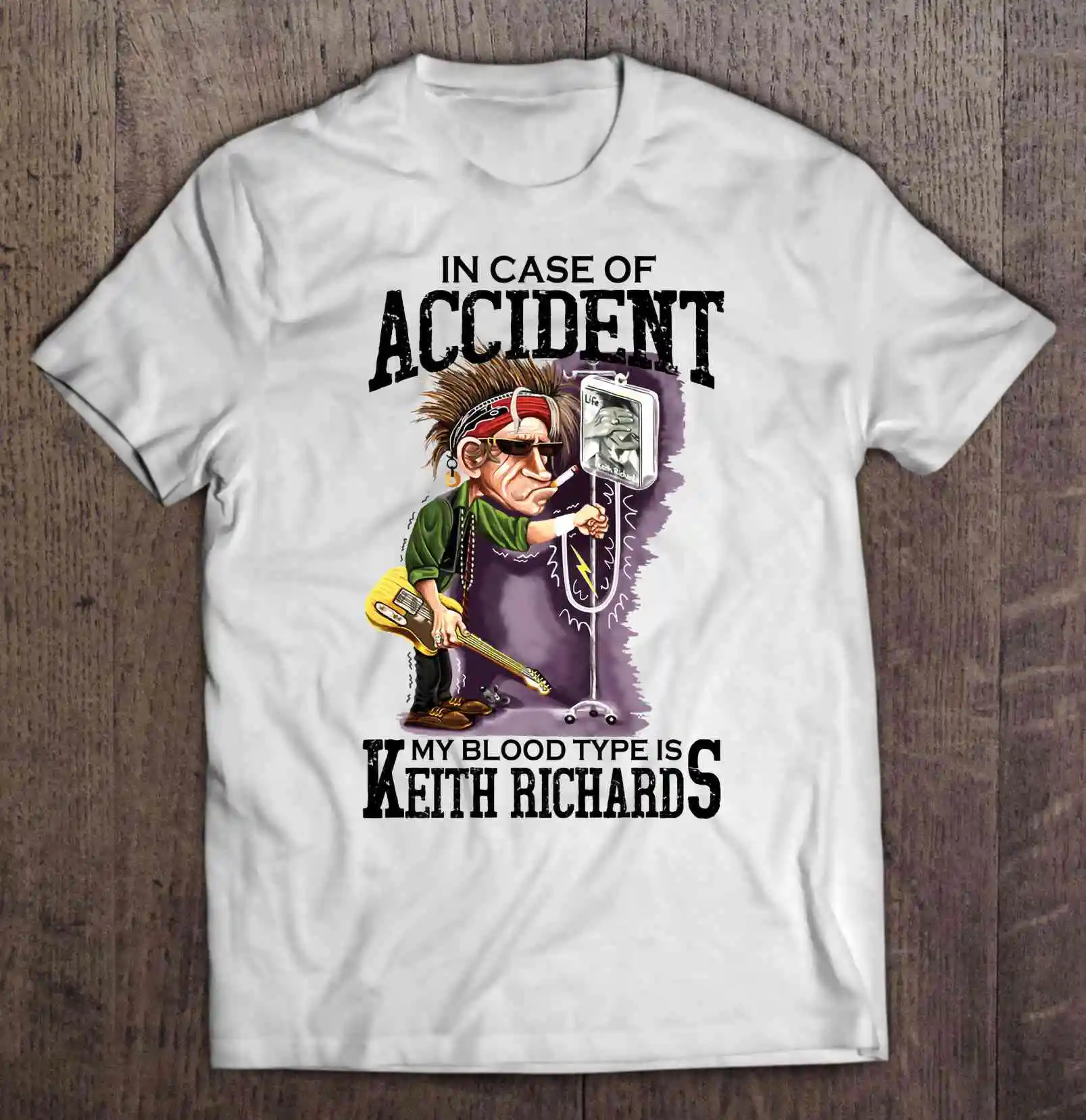 

In Case Of Accident My Blood Type Is Keith Richards Cartoon Version Tshirts
