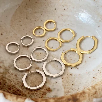 

Korean Style 925 Sterling Silver Ear Stud Geometric Ear Clip Ins Nordic Style Simple Earrings Octagonal Ear Ring Polygon 18kGold