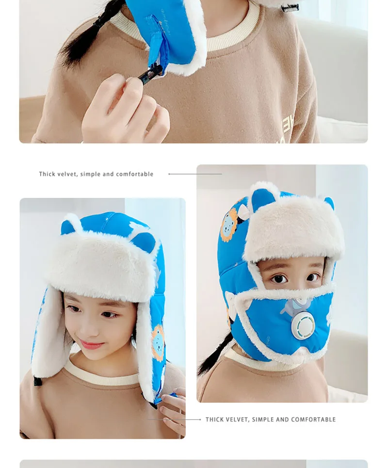 W58 Hat Children Plus Velvet Lei Feng Hat Winter Warm Cotton Hat Korean Girl Cute Cartoon Hat Boy Cold-Resistant Hat best men's bomber hats