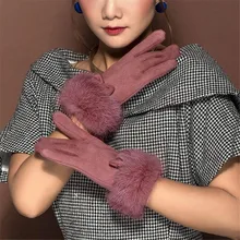 VISNXGI, модные замшевые элегантные женские перчатки, зимние, теплые, для вождения, мягкие, на запястье, с бантом, женские перчатки митенки, Guantes Mujer, высокое качество