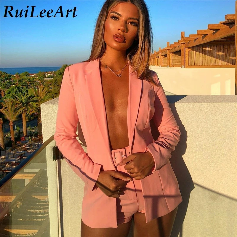 Spring Summer Streetwear Women's Blazer Shorts Suit Office Lady Tracksuit 2 Piece Set Business Interview OL Fitness Outfits