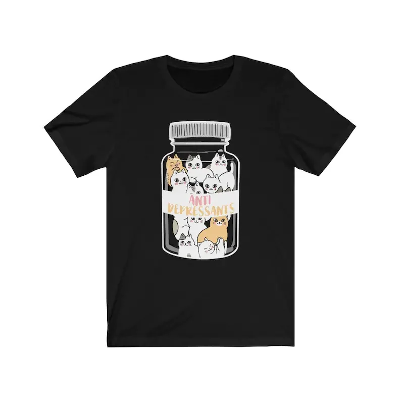 Antidepressivum Kawaii Kat Grappige Leuke Kitten Stress Geneeskunde Unisex Esthetische Shirt