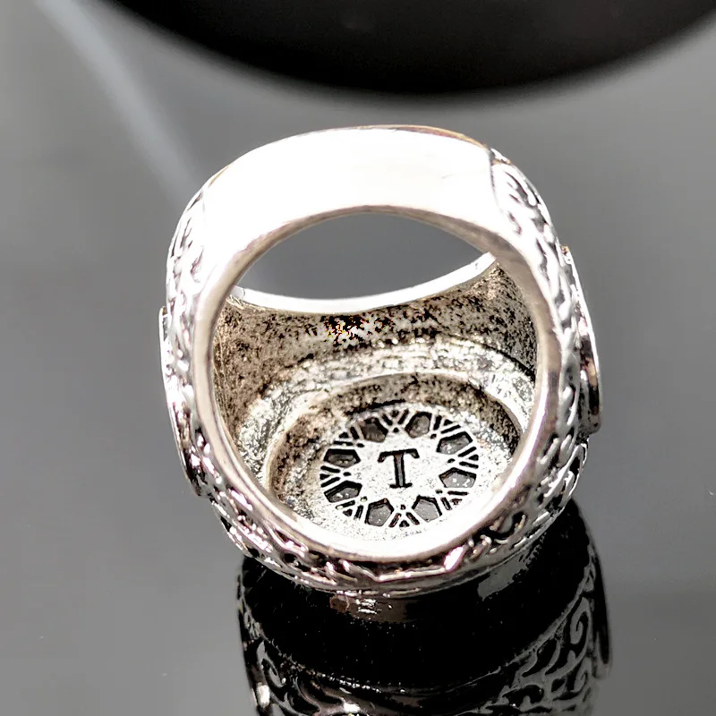 Vintage Arab Scripture Ring Islam Muslim Rune Pattern Rings Men's Black Crystal Inlaid Metal Ring Exaggerated Accessories Anillo