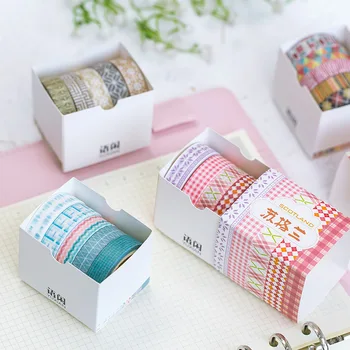 

5Pcs/set Foil Decorative Plaid Dots Kawaii Masking Washi Tape Set Scrapbook Adhesive Japanese Stationery School Office Supplies