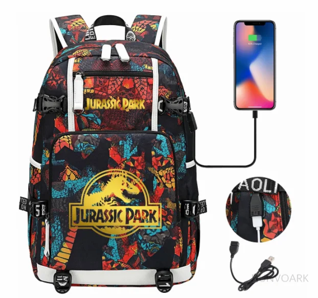 Mochila de carga Usb para ordenador portátil, de viaje impermeable con diseño dinosaurio Parque Jurásico dorado de 18 pulgadas, para Notebook|Mochilas| AliExpress