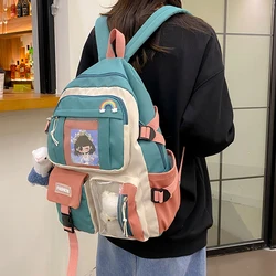 2021 Women's Backpack Candy Color Buckle Badge Fashion Cute Schoolbag Shoulder Student Bag Teenage Girl College School Backpacks
