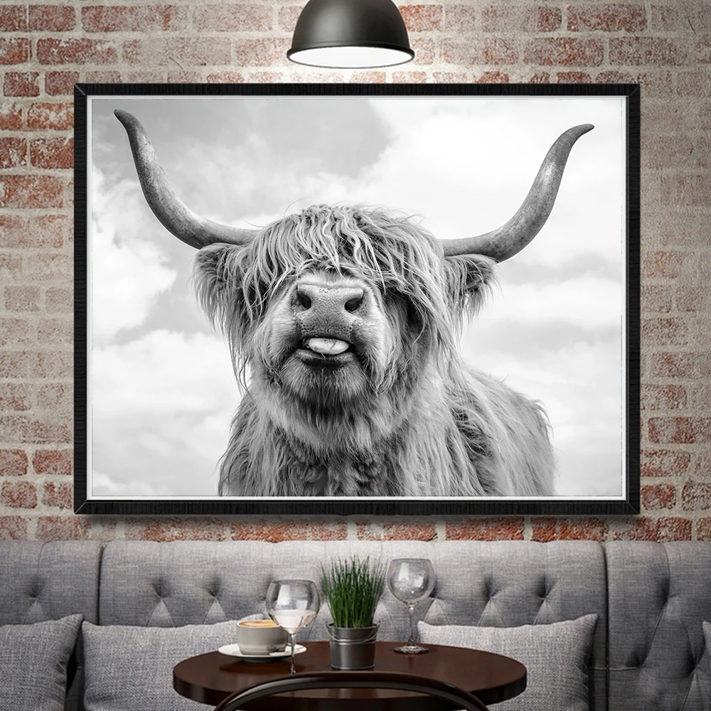 Nordic Decoration Highland Cow Cattle Wall Art Canvas Poster And Print Animal Painting Picture For Living Room Home Decor | Дом и сад