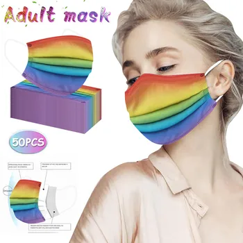 

50pc Adult Gradient Printing Face Mask Disposable Three Layer Nonwove Mondkapjes Protection Breathable Mascarillas Mouth Masks