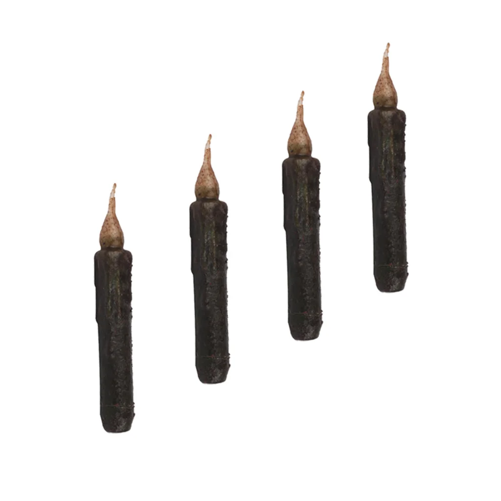 4Pcs Pack 170mm Vintage Style Black Wax LED Candle Taper Candle Flameless Pillar Candle for Wedding Birthday Party Table Decor