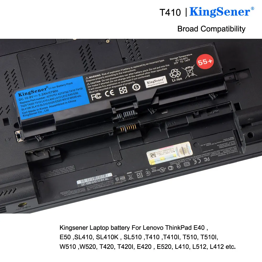 Bateria do Portátil para Lenovo Thinkpad Sl410 Kingsener Sl410k Sl510 E40 E50 E420 T510 W510 L412 T420 T410 T510 L510 L420 L521 55 + - Imagem 2