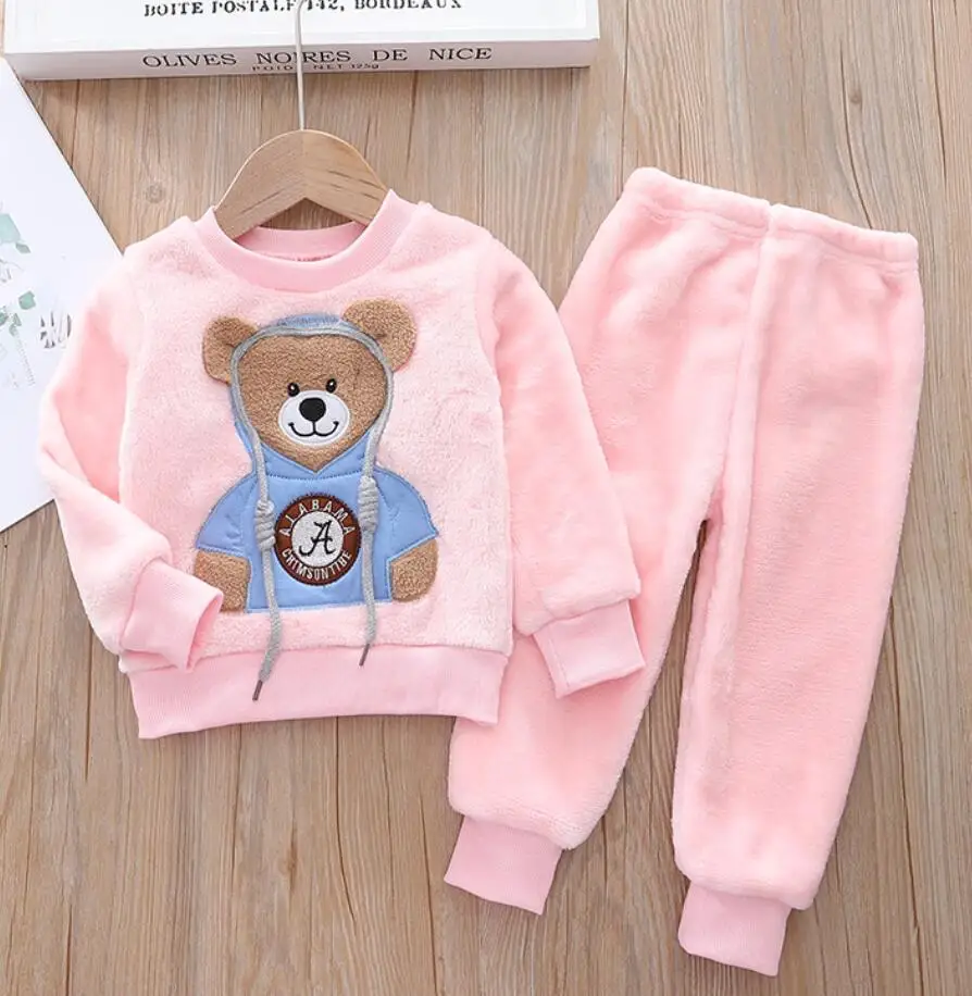 cute pajama sets	 Baby Boy Girl Clothes Pajamas Set Thick Flannel Fleece Toddler Child Warm Catoon Bear Sleepwear Kids Home Suit Autumn/Winter designer pajama sets