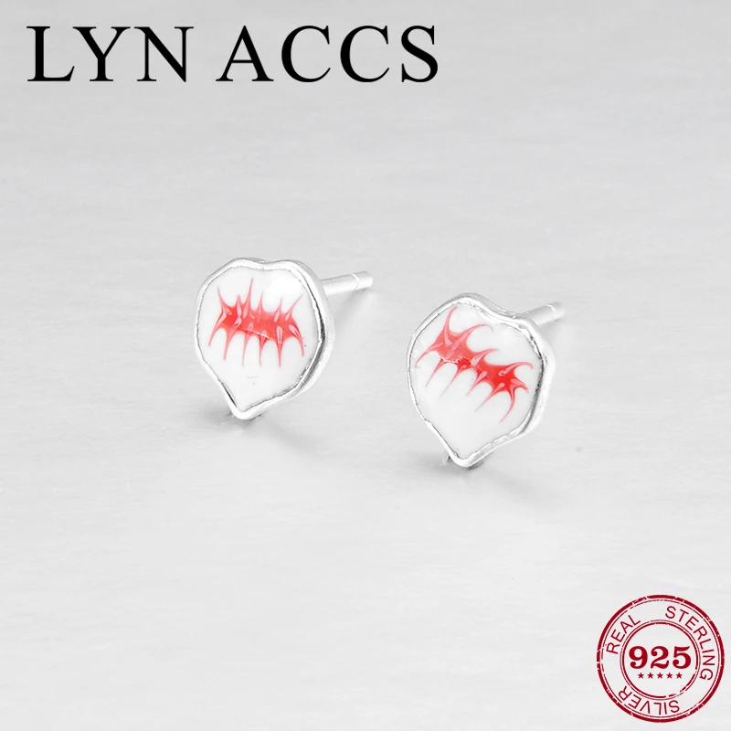 

Funy Enamel Earrings Authentic 925 Sterling Silver White and Red Colorful DIY women Stud Earrings luxury Party Fine Jewelry Gift