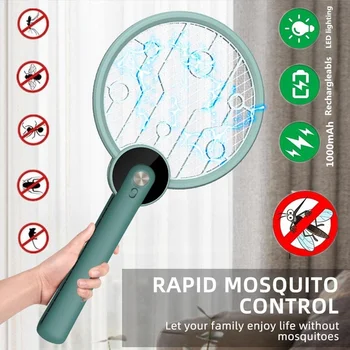 

Foldable Mosquito Swatter Killer Rechargeable LED Light Tennis Bat Hand-held Racket Summer Anti-mosquito Fly Insect Metal Killer