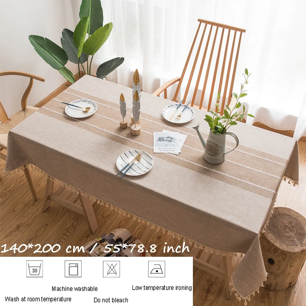 

Rectangle Decorative Linen Tablecloth With Tassels 54"x 80" Waterproof Oilproof Dining Table Cover Tea Table Cloth Dropshipping