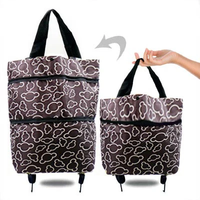 Compact Folding Reusable Shopping Trolley Bag with Wheels - Portable Food and Grocery Organizer