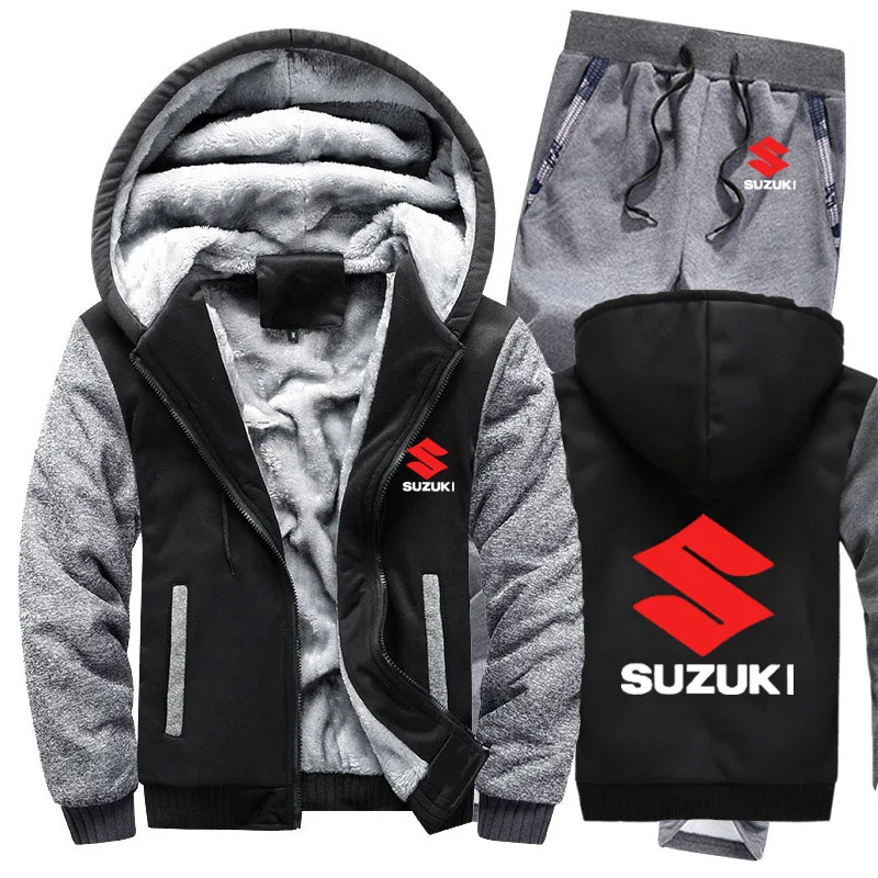 Толстовки мужские автомобиль Suzuki Логотип мужские s толстовки костюм зимний толстый теплый флис хлопок спортивный костюм на молнии мужские s куртка+ брюки комплекты из 2 предметов - Цвет: 809