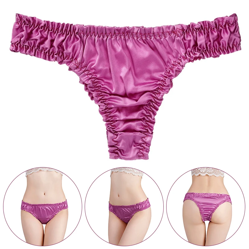 Ladies Ruffle Satin Silk Tanga Knicker Underwear Briefs Panties Underpants L-2XL 