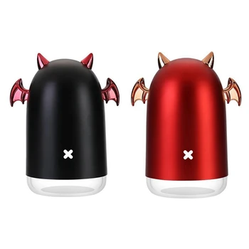 

Hot 2 Pcs 230Ml Ultrasonic Air Humidifier Little Devil USB Aroma Essential Oil Diffuser - Red & Black