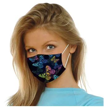 

100PCS Butterfly Printing Adult Masks Non-woven Fabric Disposable Face Mask Breathable 3 Layers Mouth Cover Masque Adulte
