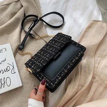 

Cotton and Linen Crossbody Bags For Women 2019 Winter Small Plaid Shoulder Messenger Bag Female Mini Chain Handbags and Purses