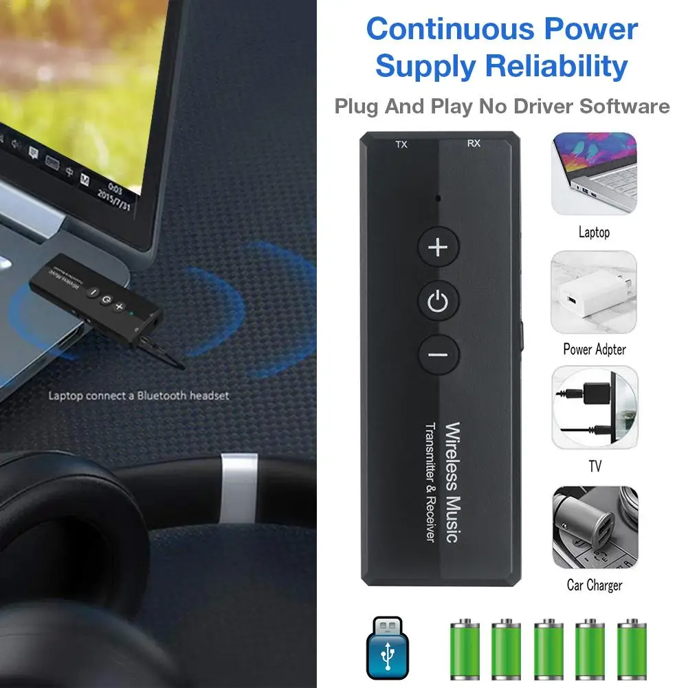 Bluetooth 5 0 Audio Transmitter Receiver 3 in 1 Audio Wireless Adapter USB 3 5mm Jack For Home TV PC Headphone