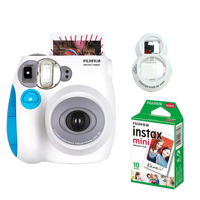 Оригинальная фотокамера моментальной печати Fujifilm Instax Mini 7s с 10 листами белая пленка Fuji Instax Mini и объектив для селфи крупным планом