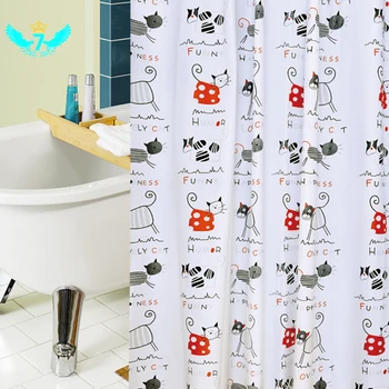 

Cartoon Cat Printing Waterproof Bath Shower Curtain Cat Bathroom Curtain with Plastic Hooks 120X180cm 150X180cm TOB