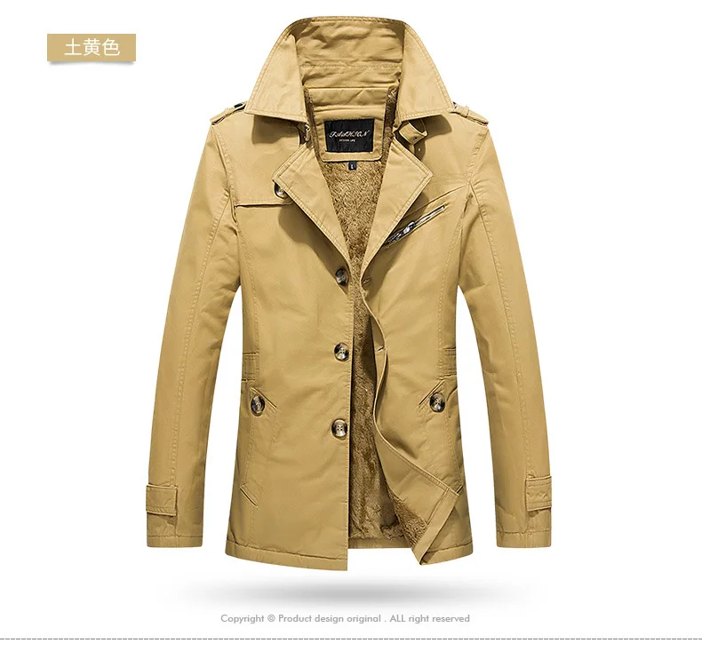 Winter New Style Coat Men's Korean-style plus Velvet Jacket Men Mid-length Thick Trench Coat Autumn And Winter Loose-Fit Cotton