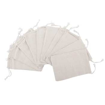 

10pcs Natural Linen Bag Pouch Drawstring Burlap Jute Sack Drawstring Gift Bags