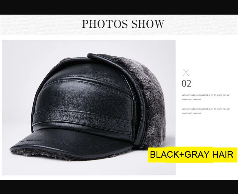 GREENYU Brand Genuine Leather Bomber Hat Men's Thick Warm Outdoor Earmuffs First Layer Cowhide Leather Hat Fur Hats For Man