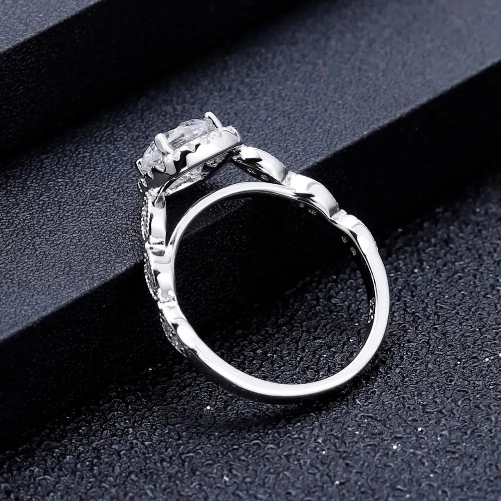 GEM'S балетные винтажные кольца для помолвки Halo Moissanite, 1.0Ct EF цвет, 925 пробы, серебро, хорошее ювелирное изделие