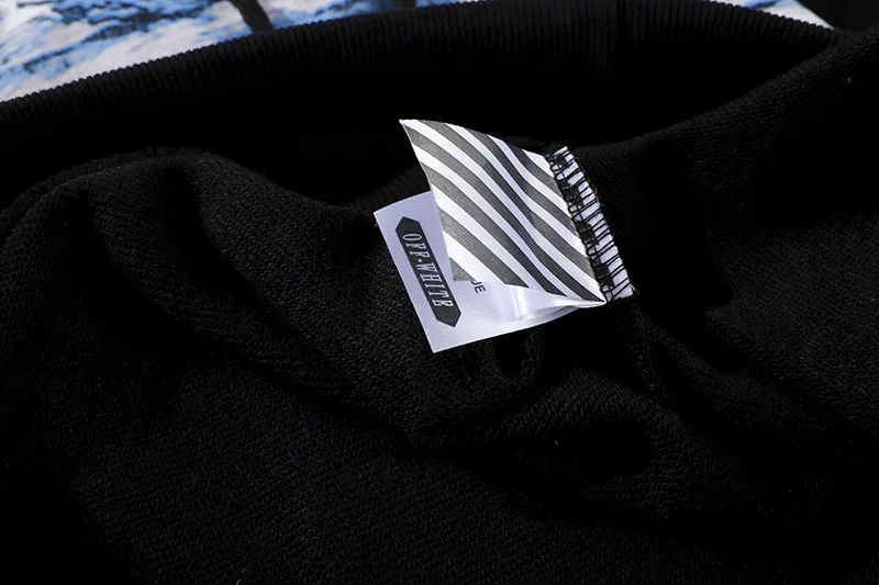 19SS OFF-WHITE OW Мужская Волна черная белая полоса Зебра линия Осень Зима Пара моделей Свободная куртка с капюшоном толстовки Толстовка