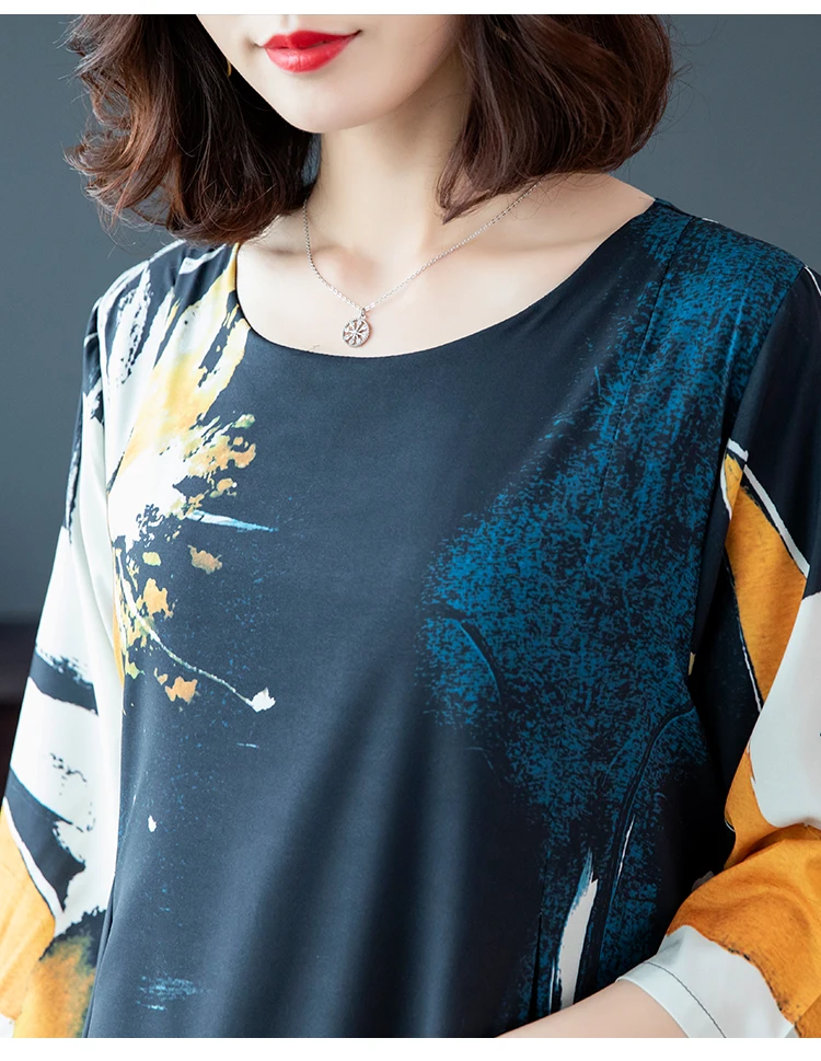 L-4XL S-4XL, модный шифоновый костюм с круглым вырезом, платье длиной до колена, весна, элегантные женские вечерние платья с рукавом 7 точек