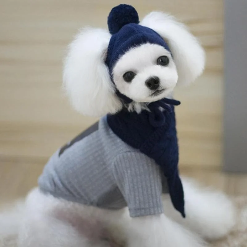 Hat For Dogs Winter Warm Stripes Knitted Hat+Scarf Collar Puppy Teddy Costume Christmas Clothes santa dog costume