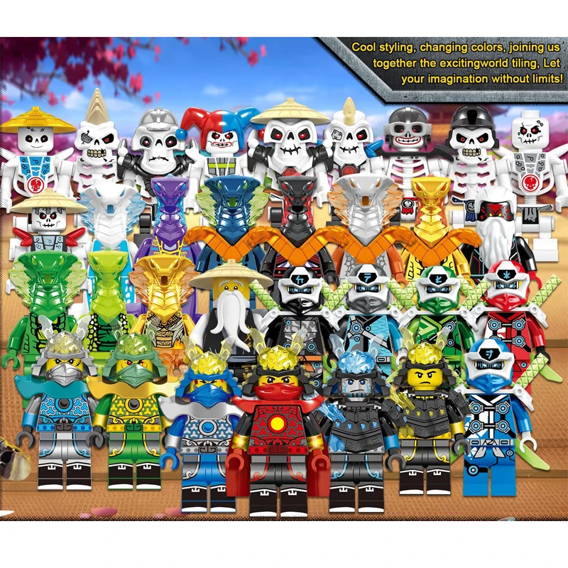 

32PCS/Set Ninjagoed Mini Toy Doll Figure Attack Building Block Skeleton Basilisk Master Wu Toys For Children Gift