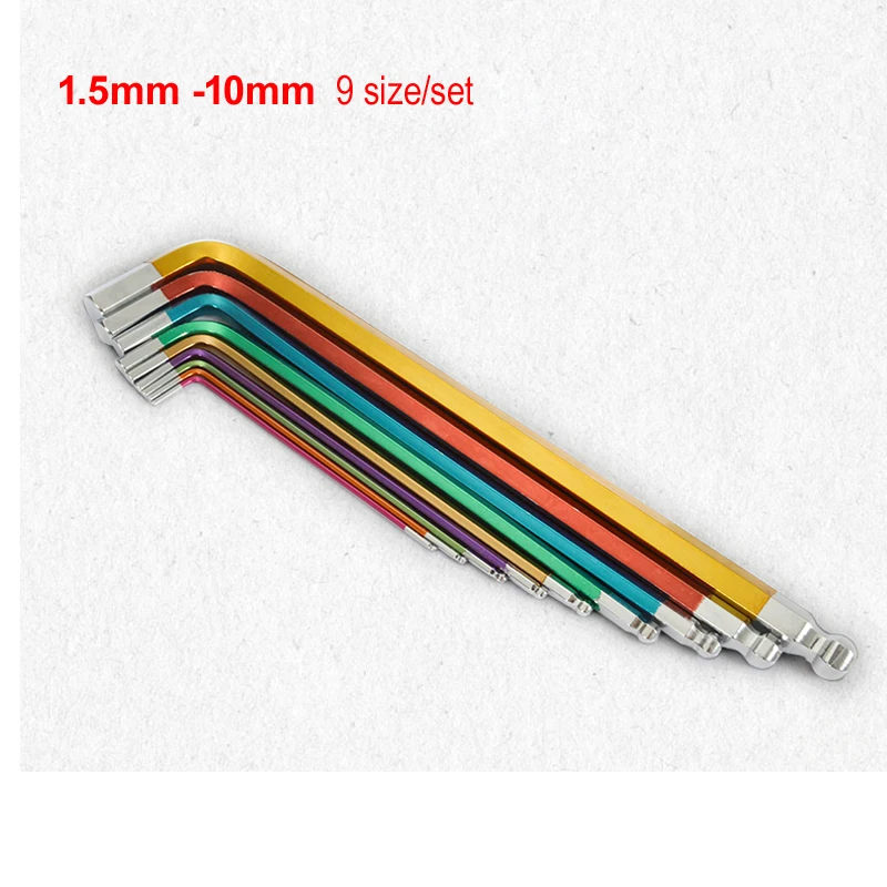 9pcs Color Hexagon Wrench S2 Extra Long Ball Head Hex Key Wrench Spanner Screwdriver 1.5/2/2.5/3/4/5/6/8/10mm Repair Hand tool