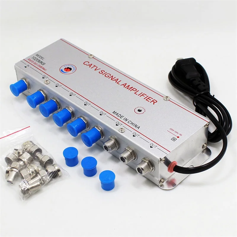 1 in 8 out CATV Cable Digital TV Video Signal Amplifier AMP Booster Splitter Broadcast Equipments TV Divider Shipping US EU Plug